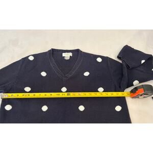 Jones New York Sport L Blue Crew neck Sweater with White Polka Dots.